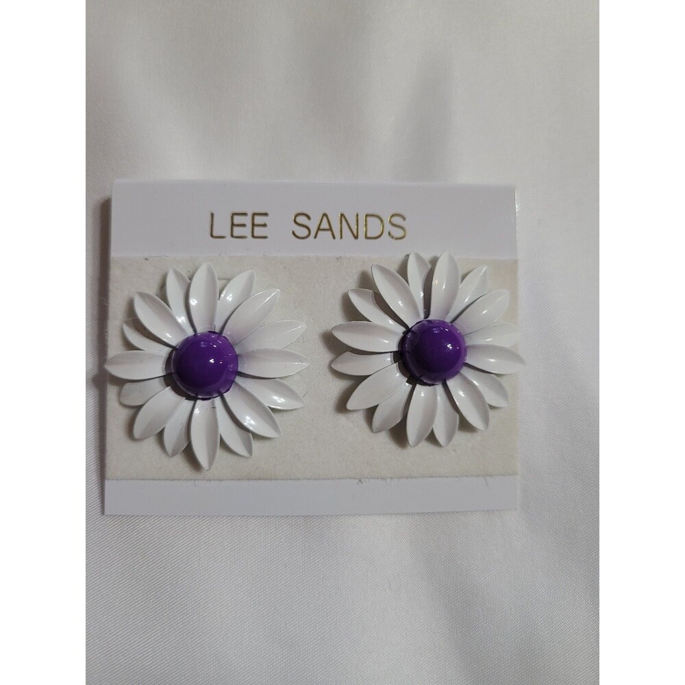 Vintage Lee Sands White Purple Flowers Earrings